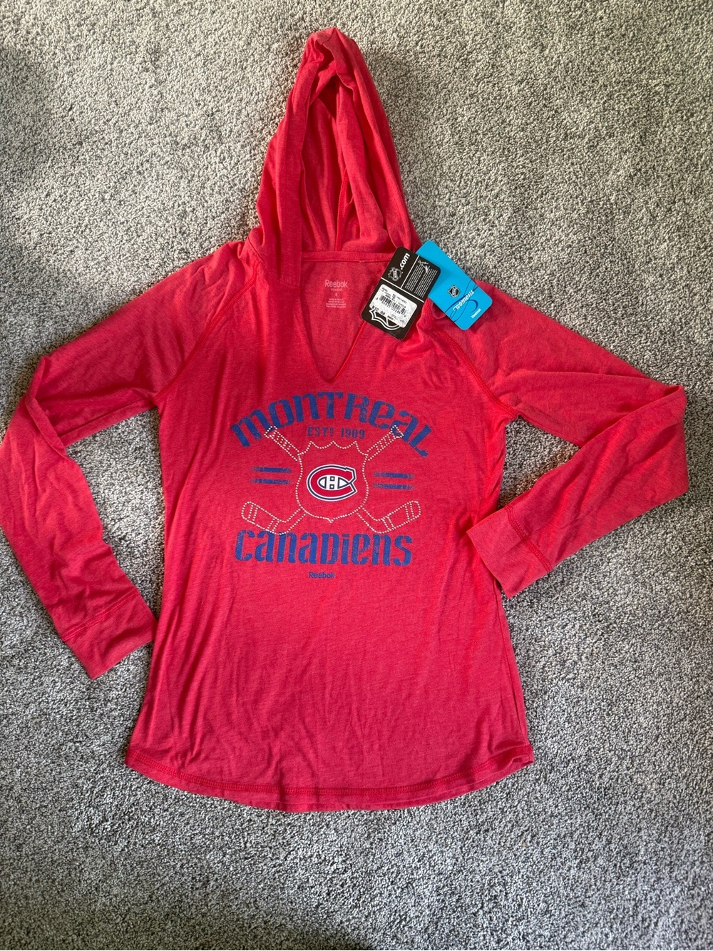 Reebok Montreal Canadiens Red v neck  Hooded Women's Jersey Top